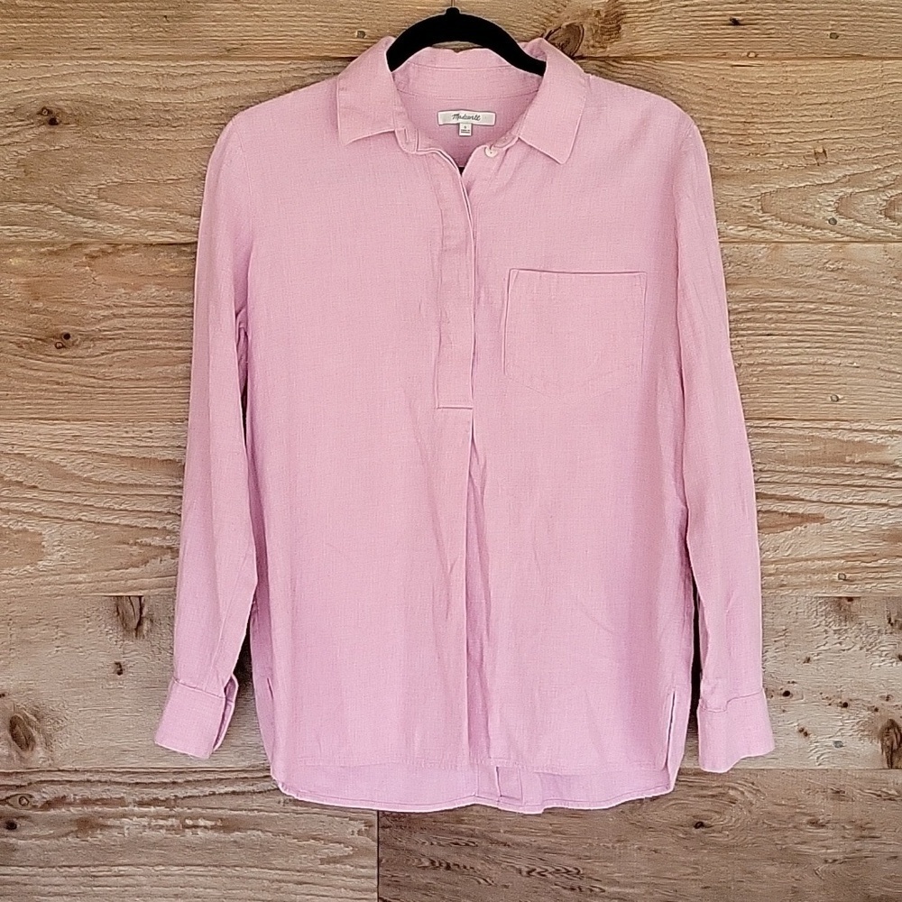 Madewell Size Small Light Pink Flannel Boyfriend Henley